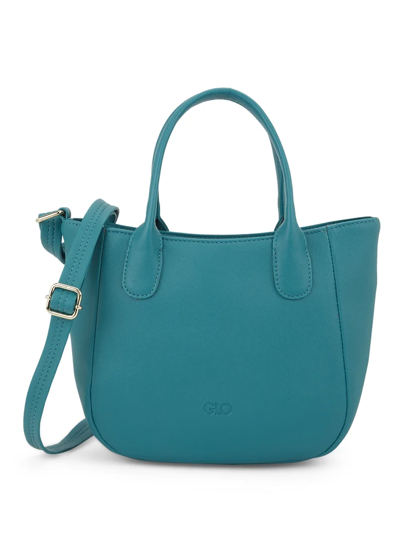 جلو باص حقيبة نسائية جلد نباتي زمردي بتصميم مقوس وحزام قابل للتعديل